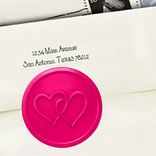 Sticker Rond Mariage à deux cœurs entrelacés rose vif