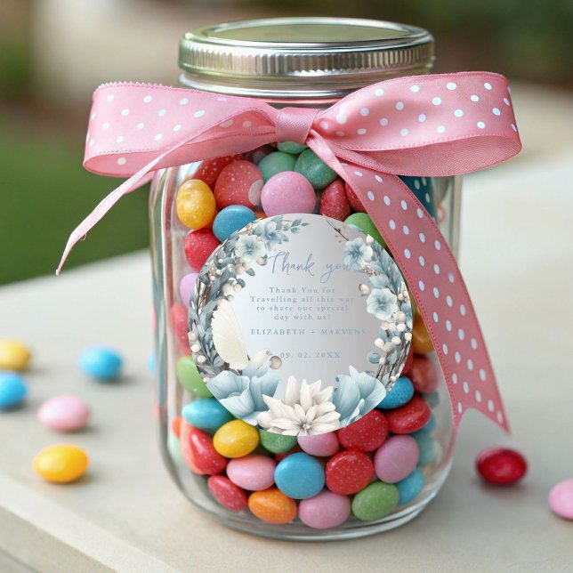 Sticker Rond Mariage à fleurs de printemps bleu bleu marine Dus (Créateur téléchargé)