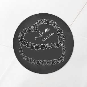 Sticker Rond Mariage à la craie sur tableau noir de gâteau vint