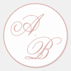 Sticker Rond Mariage à la lettre monogramme classique rose pous