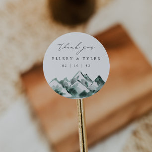 Sticker Rond Mariage à la montagne aquarelle Highland Merci