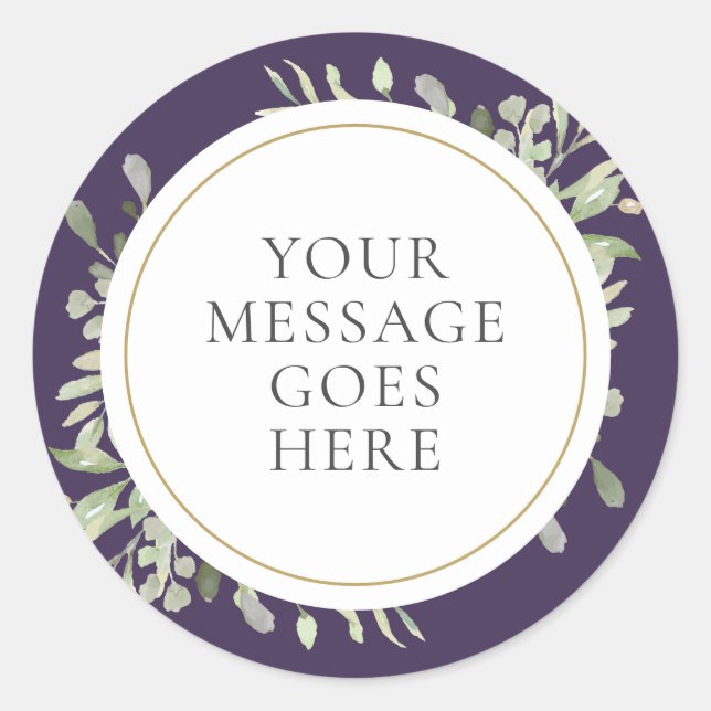 Sticker Rond Mariage à l'aquarelle verte et violette (Devant)