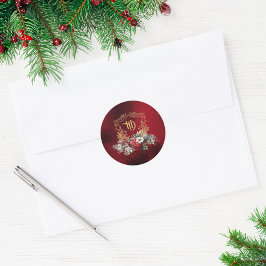 Sticker Rond Mariage à monogramme floral de Noël classique