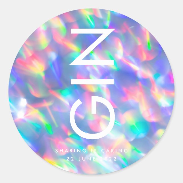 Sticker Rond Mariage à monogramme ultra moderne iridescent (Devant)