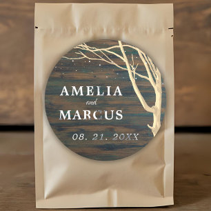 Sticker Rond Mariage à script blanc de l'arbre d'hiver Rustic D