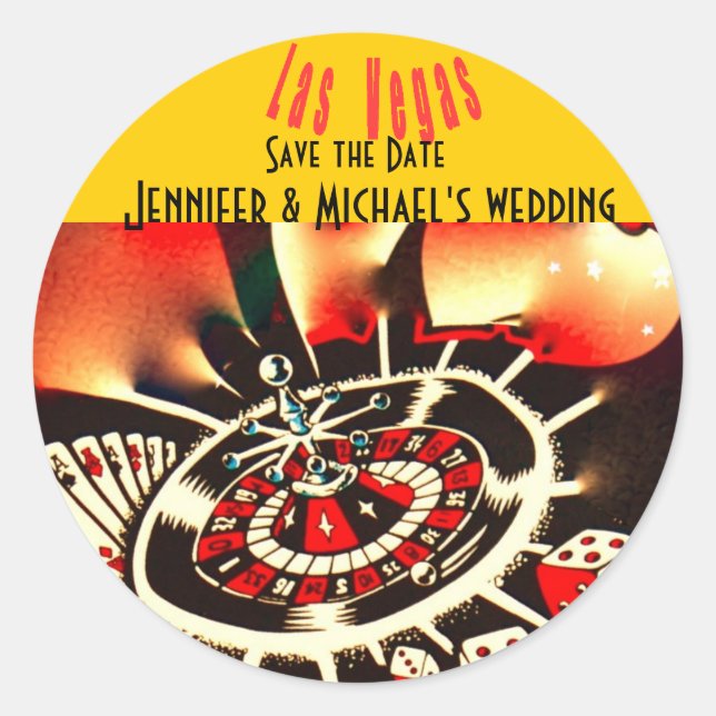 Sticker Rond Mariage à thème casino Las Vegas (Devant)
