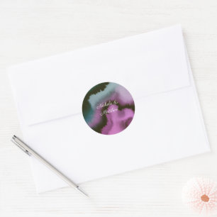 Sticker Rond Mariage Abstrait Violet & Sarcelle Humeur