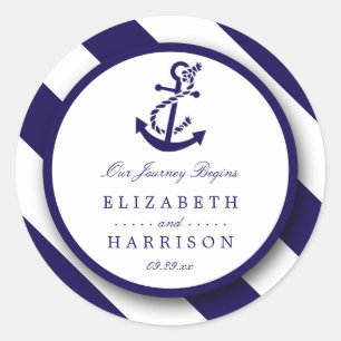Sticker Rond Mariage Ancre bleu marine