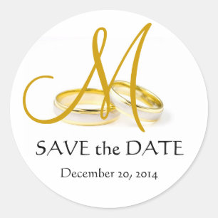 Sticker Rond Mariage anneaux Monogramme Enregistrer la date Sti