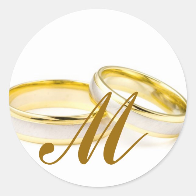 Sticker Rond Mariage Anneaux Monogramme M Sceau d'invitation (Devant)