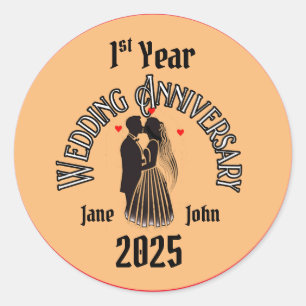 Sticker Rond Mariage Anniversaire Couple Kisser silhouette