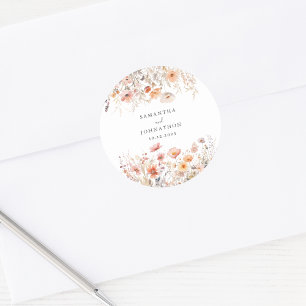 Sticker Rond Mariage aquarelle fleur sauvage pêche