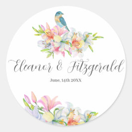 Sticker Rond Mariage Aquarelle Lilies