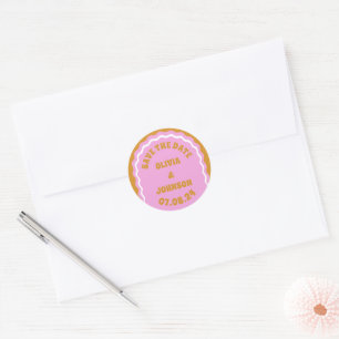 Sticker Rond Mariage Arc rétro Date Enregistrer la date Jaune