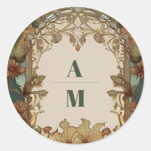 Sticker Rond Mariage Art Nouveau Flore Vintage