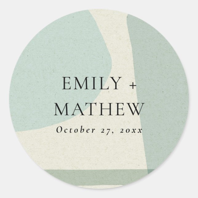 STICKER ROND MARIAGE ARTISTIQUE BLEU AQUA ABSTRAIT MODERNE (Devant)