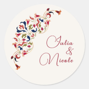 Sticker Rond Mariage Artistique Botanique Floral Paisley de Lux