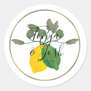 Sticker Rond Mariage au citron vert aquarelle