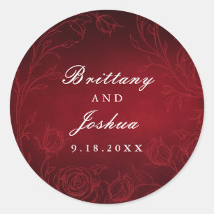 Sticker Rond Mariage au jardin botanique de roses rouges Ruby