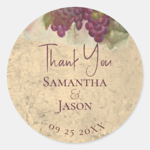 Sticker Rond Mariage au vignoble Merci Aquarelle Raisins