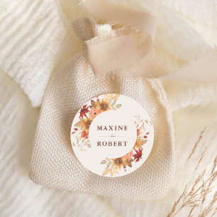 Sticker Rond Mariage Automnal Élégant avec Feuilles d'Automne