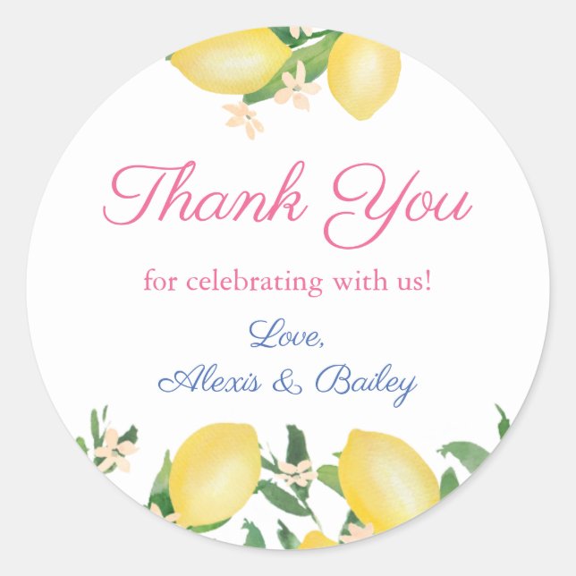 Sticker Rond Mariage aux citrons aquarelle Favoriser le Merci (Devant)