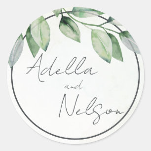 Sticker Rond Mariage aux douces feuilles vertes
