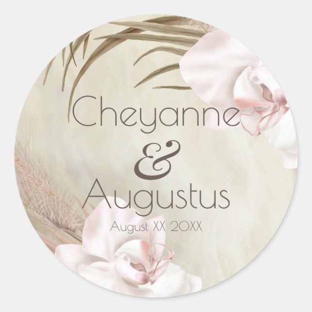 Sticker Rond Mariage aux Orchidées Romantiques et à l'Herbe de  (Devant)