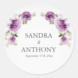 Sticker Rond Mariage aux Roses et Pivoines Fuchsia Aquarelle 