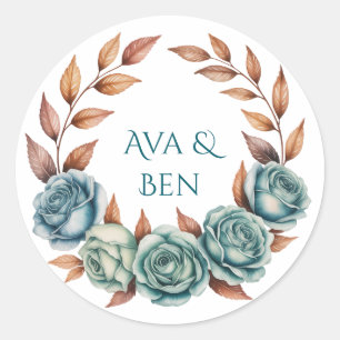 Sticker Rond Mariage aux Roses Sarcelles et Feuilles de Cuivre