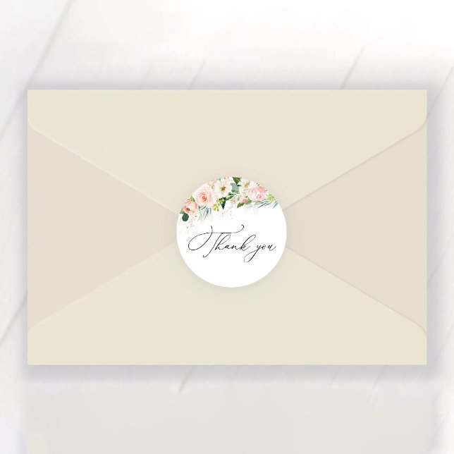 Sticker Rond Mariage avec des Roses Roses Éthérées en Rose (Créateur téléchargé)