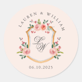 Sticker Rond Mariage avec monogramme rose crest 