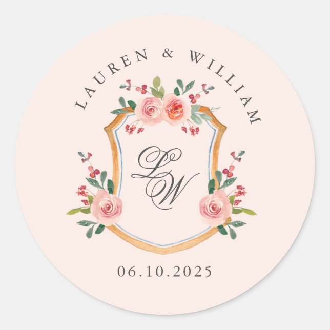 Sticker Rond Mariage avec monogramme rose crest  (Devant)