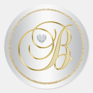 Sticker Rond Mariage "B" sur mesure Elegant Silver Gold