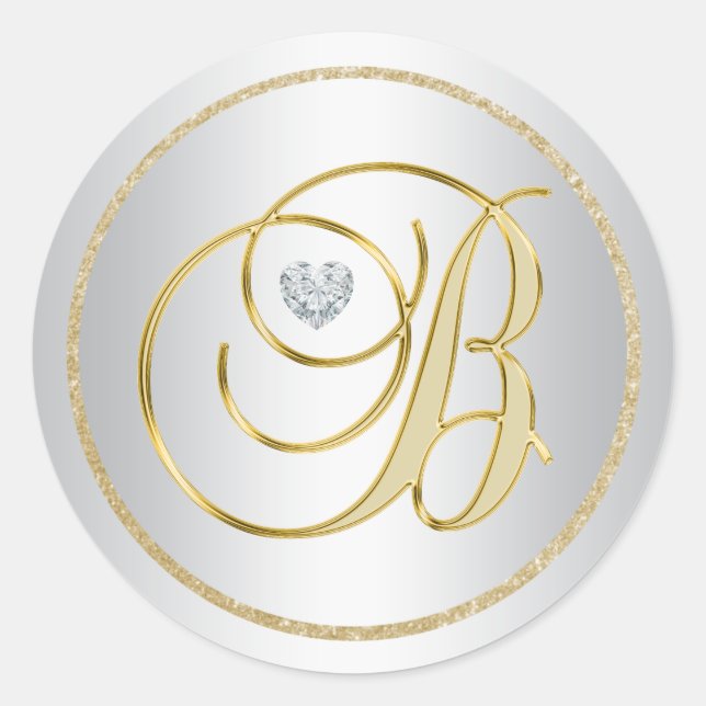 Sticker Rond Mariage "B" sur mesure Elegant Silver Gold (Devant)
