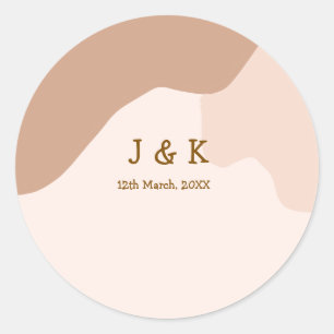 Sticker Rond Mariage beige boho incurvé nom date orange
