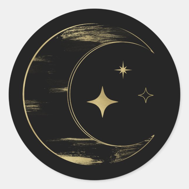 Sticker Rond Mariage Black & Gold Celestial Moon Stars (Devant)