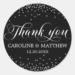 Sticker Rond Mariage Black Sprinkle Argent MERCI