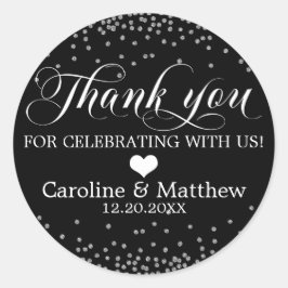Sticker Rond Mariage Black Sprinkle Argent MERCI Cl