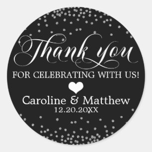 Sticker Rond Mariage Black Sprinkle Argent MERCI Cl