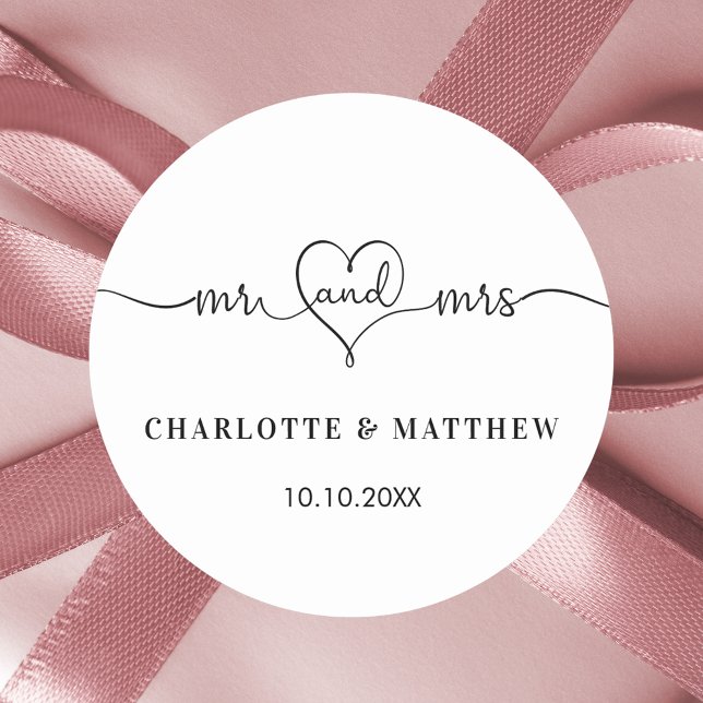 Sticker Rond Mariage blanc m. mme heart script (Créateur téléchargé)