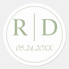 Sticker Rond Mariage blanc monogramme vert Sage