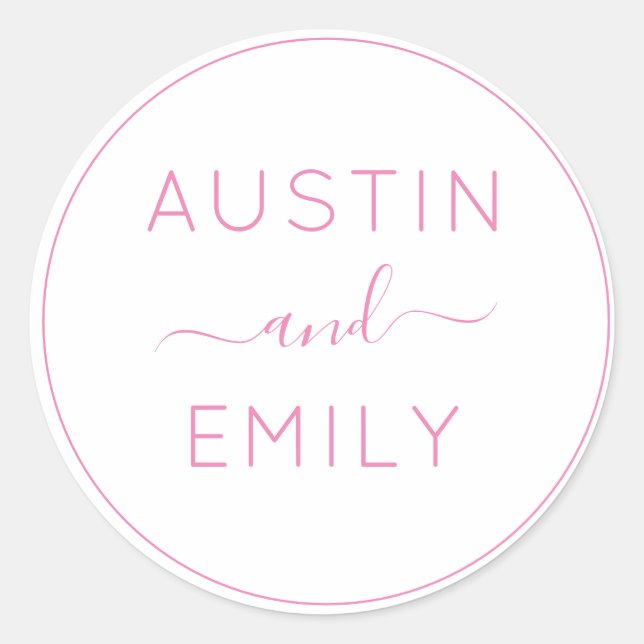 Sticker Rond Mariage blanc rose moderne personnalisé (Devant)