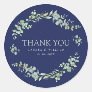 Sticker Rond Mariage bleu bleu bleu vert de la marine Merci
