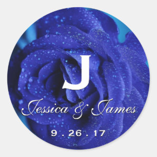 Sticker Rond Mariage bleu de la marine Monogramme Date   ROSE