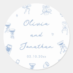 Sticker Rond Mariage bleu Dusty tiré à la main