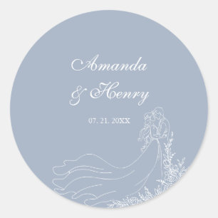 Sticker Rond Mariage bleu Dusty tiré main