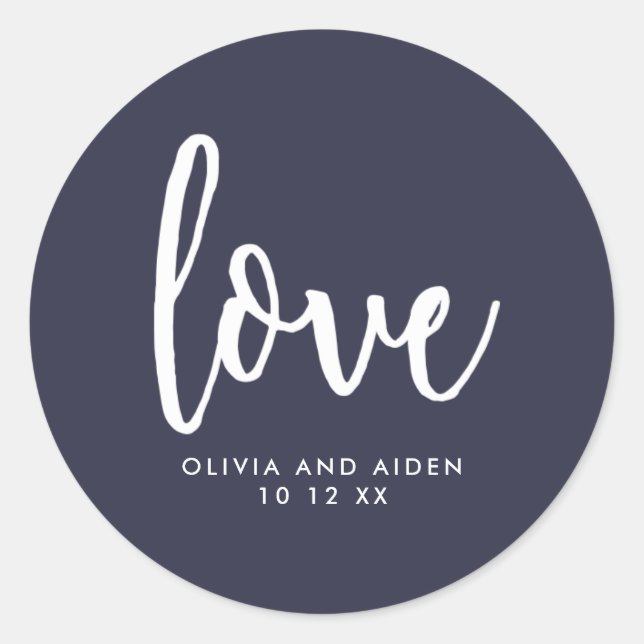 Sticker Rond Mariage bleu et blanc moderne (Devant)