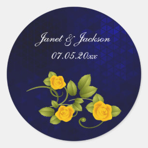 Sticker Rond Mariage bleu foncé et rose jaune