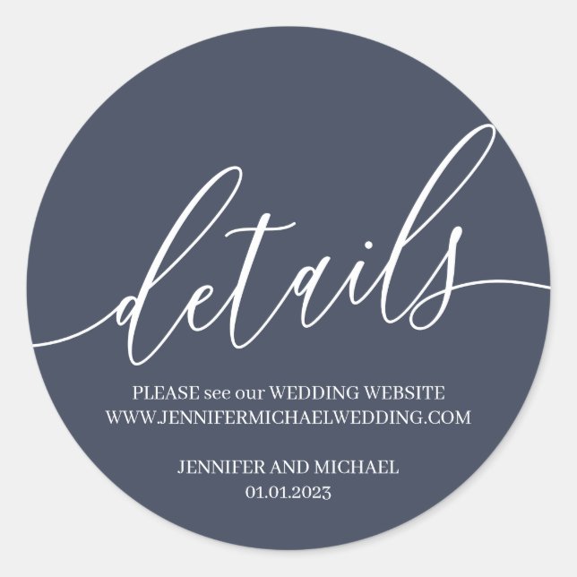 Sticker Rond Mariage bleu marine Détails de la signature modern (Devant)